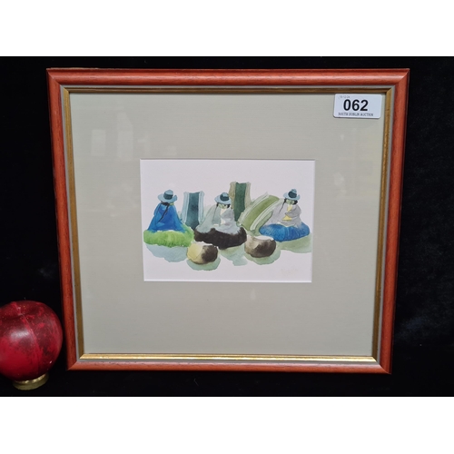 62 - A captivating original watercolour on paper painting. Features seated figures in monochromatic colou... 