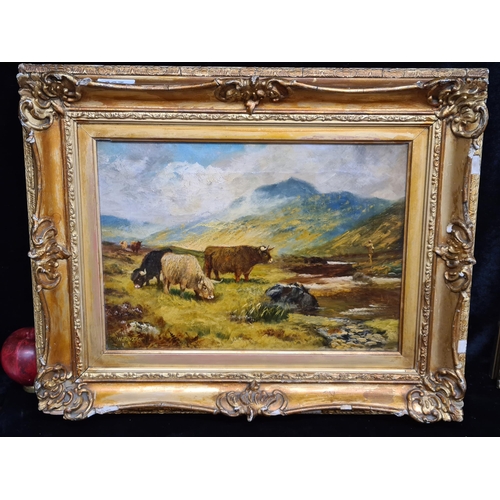 67 - Star Lot: A wonderful original oil on canvas painting. Features a Scottish landscape with highland c... 