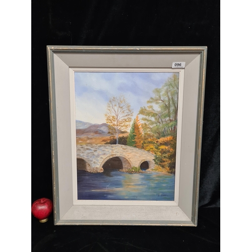 96 - A charming original oil on canvas painting. Features a landscape with autumnal trees, blue lilac mou... 