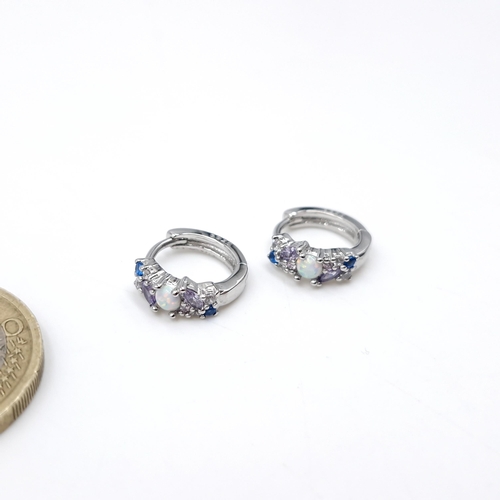 18 - A pair of beautiful earrings with opals, amethyst and sapphires set in sterling silver - suitable fo... 