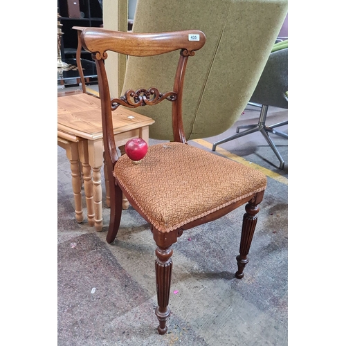 435 - A very handsome 19th-century Victorian mahogany side chair features intricately carved back and upho... 