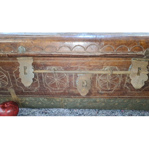 439 - Star Lot : A fabulous rare Carved wooden trunk, 19th-century, with intricate geometric designs and d... 