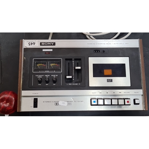 445 - Vintage Sony TC-131SD Stereo Cassette Recorder, 1970s. It features wood paneling.