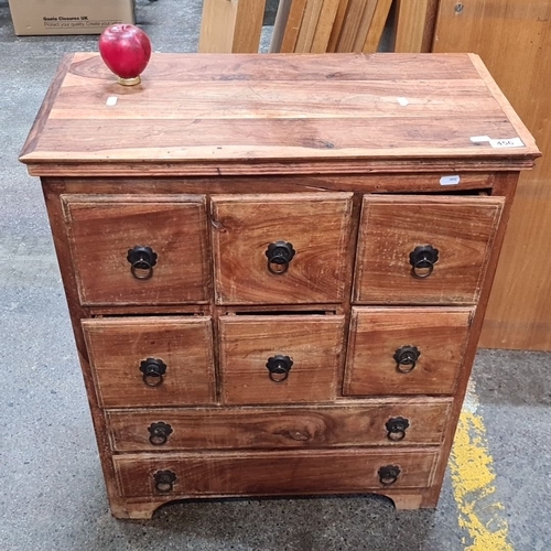 456 - Rustic wooden chest, six drawers with ornamental metal handles.