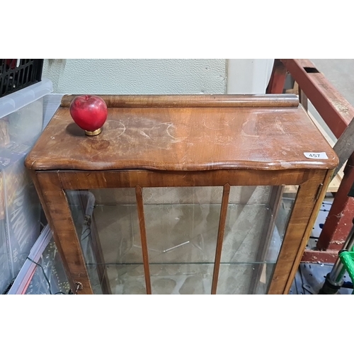 457 - Early 20th-century glass display cabinet with a wooden frame and Queen Anne legs, glass panelled doo... 