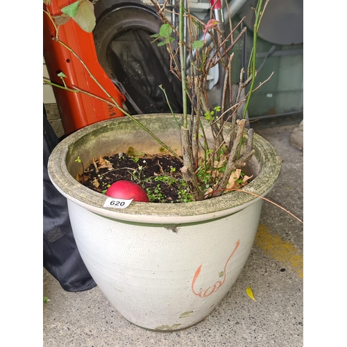 620 - A ceramic plant pot with Chinese style bird motif.