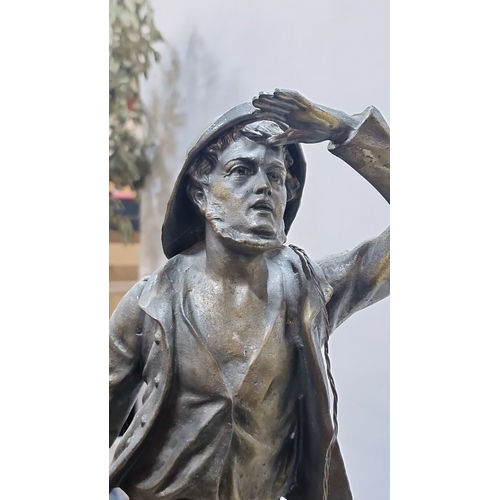 803 - A Large Bronzed / spelter sailor sculpture, late 19th century, captures maritime resilience. Feature... 