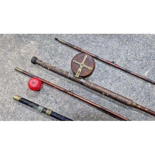 805 - Four Vintage collectible fishing rods including Garnetts & Keegan's rod with attached wooden fly ree... 