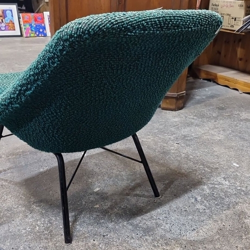 840 - Star lot : A TON mid century retro  chair with black metal frame legs and green fabric. Similar chai... 