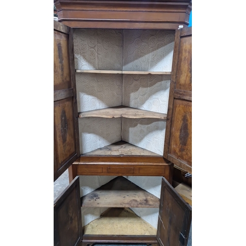 841 - Star Lot : A Fabulous early 19th Century oak corner cabinet with paneled doors. Spacious interior. E... 