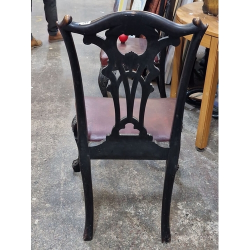 842 - Star Lot : Super pair of Early Irish Georgian  carved Mahogany chairs feature luxurious leather seat... 