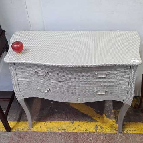 990 - Rhinestone-encrusted dresser, two drawers, silver tone, curved design, 48 inches wide, 36 inches hig... 