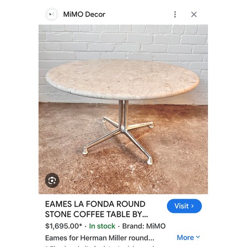 1008 - Super Star Lot : A rare Eames La Fonda mid century marble topped round coffee table with brushed chr... 