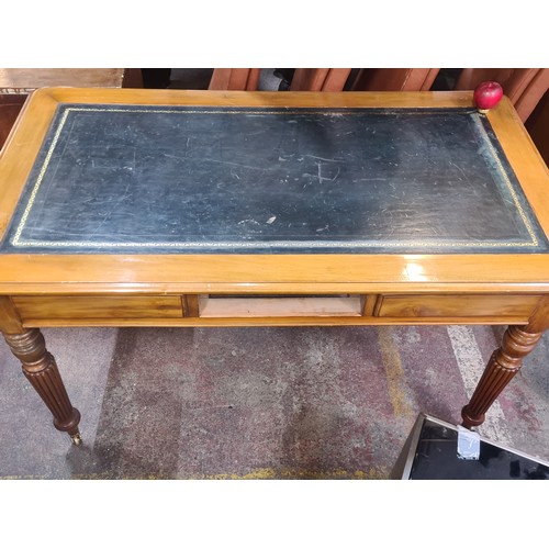 929 - Star Lot: A fabulous early 20th century oak writing desk with tooled leather top, three drawers fitt... 