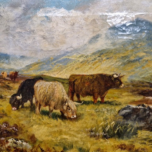 67 - Star Lot: A wonderful original oil on canvas painting. Features a Scottish landscape with highland c... 