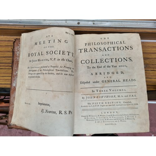 1022 - Star Lot: Three antique 18th century volumes (I, II, V) of 'The Philosophical Transactions and Colle... 