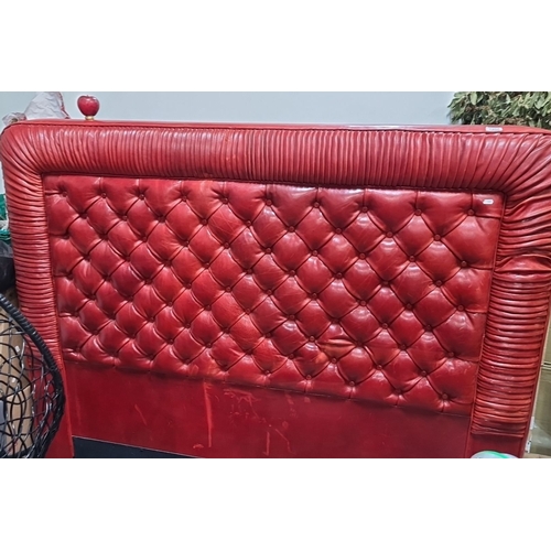 1109 - Star lot : An Amazing huge Super King red leather tufted headboard with ribbed border design. Will i... 