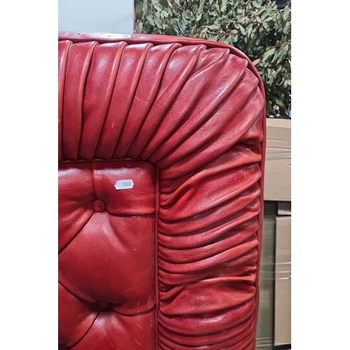 1109 - Star lot : An Amazing huge Super King red leather tufted headboard with ribbed border design. Will i... 