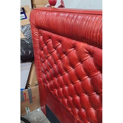 1109 - Star lot : An Amazing huge Super King red leather tufted headboard with ribbed border design. Will i... 