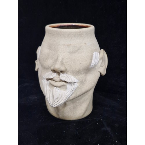 234 - Star Lot : A fabulous hand thrown Dermot Rooney ceramic tobacco jar in the form of a man with hat, m... 