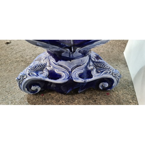 434 - Star Lot : A super large Art Nouveau Cobalt blue ceramic jardinière and pedestal, featuring intricat... 