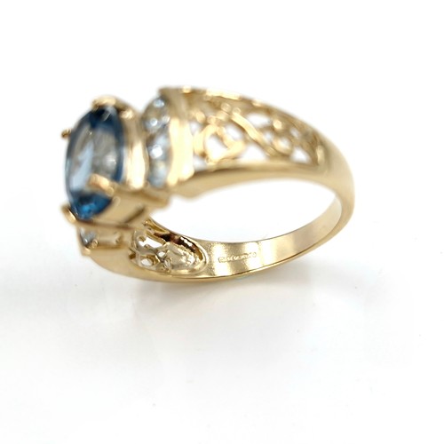 2 - Star lot : A nice example of a large blue topaz stone ring with gemset accents and lovely fretwork s... 