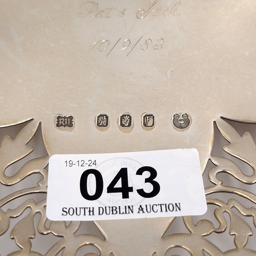 43 - Star Lot : A very fine example of an Irish Silver presentation dish with scallop and lattice detaili... 