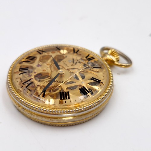 47 - A vintage flamor Swiss made skeleton pocket watch set with jewelled mechanism winding and ticking aw... 