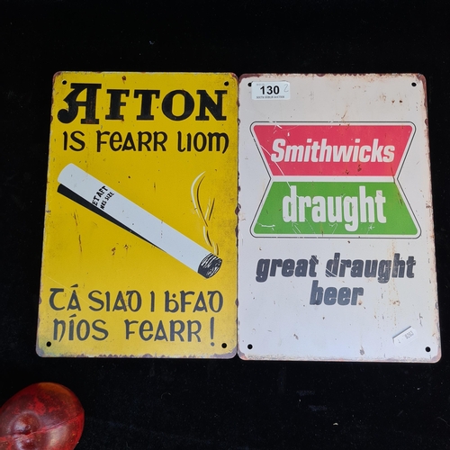 130 - Two printed metal wall signs advertising Smithwicks and Afton Tobacco.

Note: Due to ESB Emergency P... 