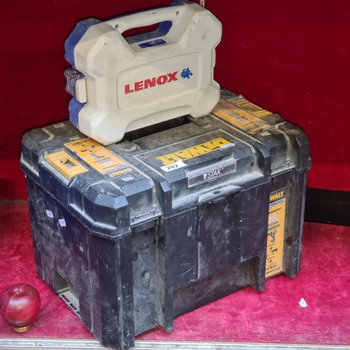 282 - A Lenox electrician's hole saw kit with case and a heavy duty Dewalt tool box.