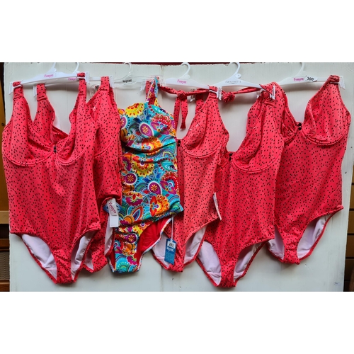 300 - Six high quality brand new with tags swimming costumes. Size 38D, 36DD, 36F, 38,36 and 34 E. Origina... 