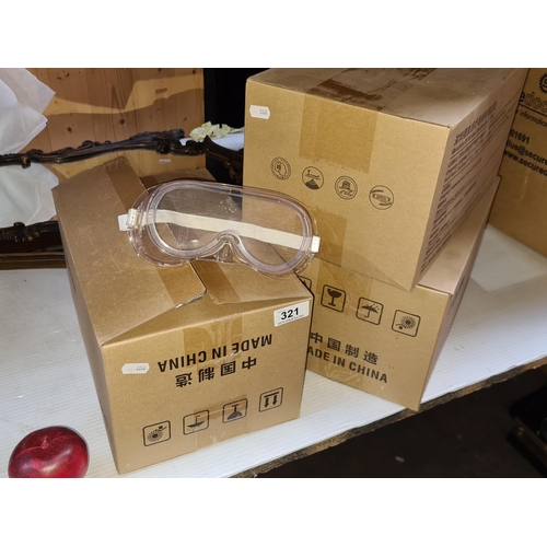 321 - Three boxes containing approx.60 DJM medical grade safety goggles.