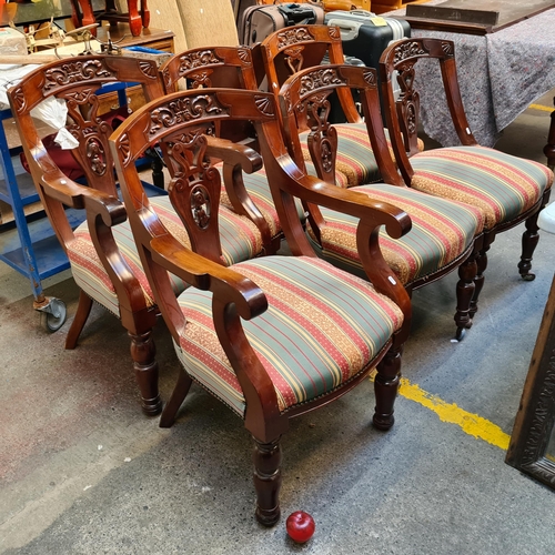 339 - Star Lot : An elegant set of six heavy rosewood, Victorian style splat back dining chairs, boasting ... 