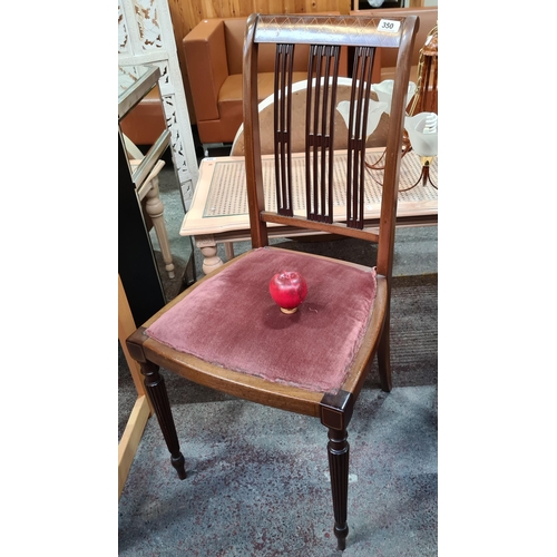 350 - A Victorian mahogany dining chair boasting exquisite sting inlay, two tapered reeded legs and  fully... 