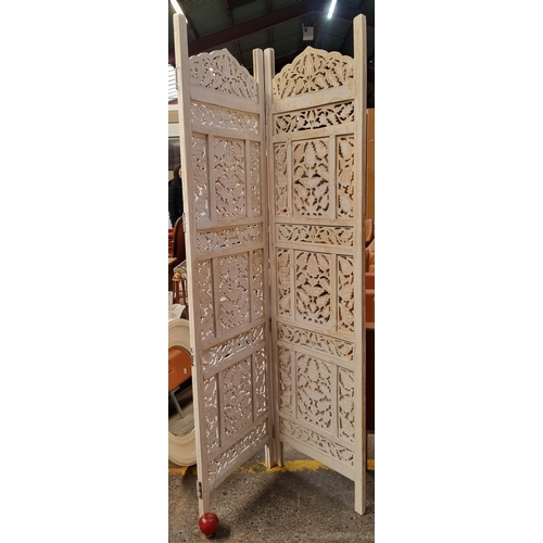 381 - A large rustic limewashed olive wood room divider.