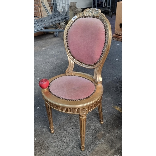 384 - A very pretty French style giltwood chair with blush velvet padded and sprung seat and brass stud na... 