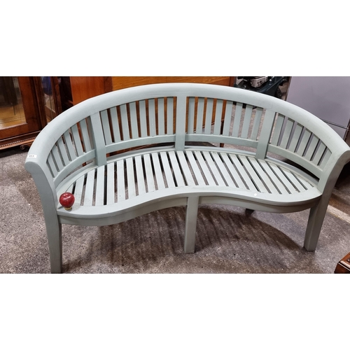 953 - A lovely wooden Three seater curved teak Hampshire  garden Bench. In pavilion Grey. 160cm £626 new (... 