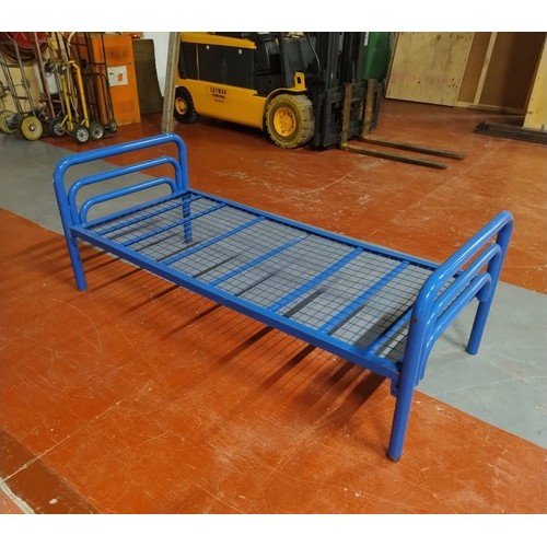 943 - A pair of  Commercial quality metal single bed. In Blue comes in 3 parts for easy transport. (biddin... 