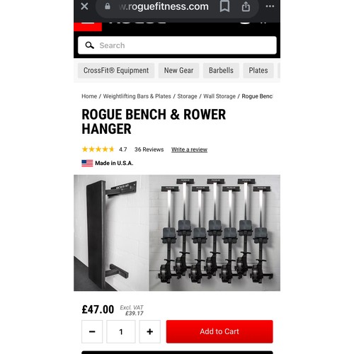 954 - Four Brand new, In box Rogue Fitness bench / Rower hanger 2.0 €47.00 each