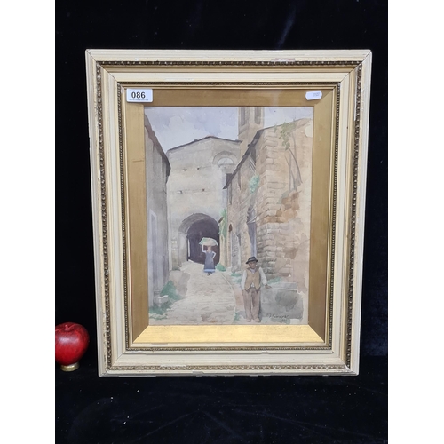 963 - Star Lot: An antique original 'F.J. Cooper' watercolour on paper painting. Features a street scene w... 