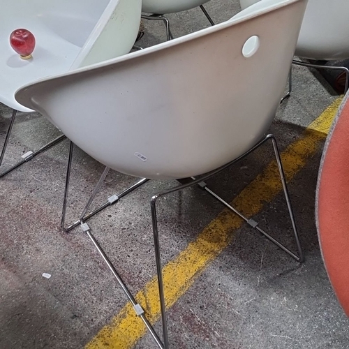 988 - Star Lot : Pair of Pedrali 921 Gliss modern white molded chairs with sleek chrome legs, made in Ital... 