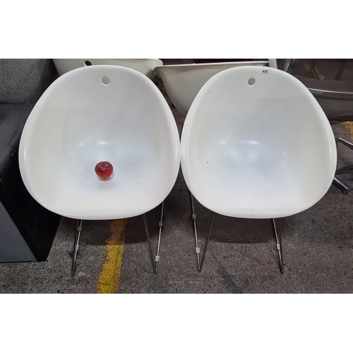 993 - Star Lot : Pair of Pedrali 921 Gliss modern white molded chairs with sleek chrome legs, made in Ital... 