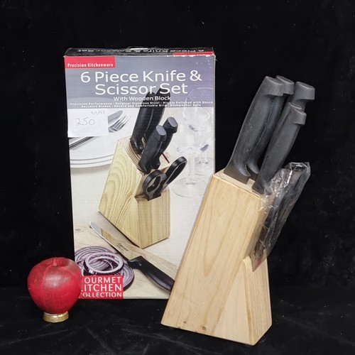 250 - A brand in box Rayware 6 piece knife and scissor set with wooden block.

Note: Due to ESB Emergency ... 