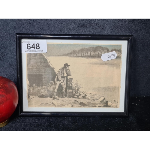 1012 - A print after an original etching. Features the famine period. Housed in a black frame behind glass.... 