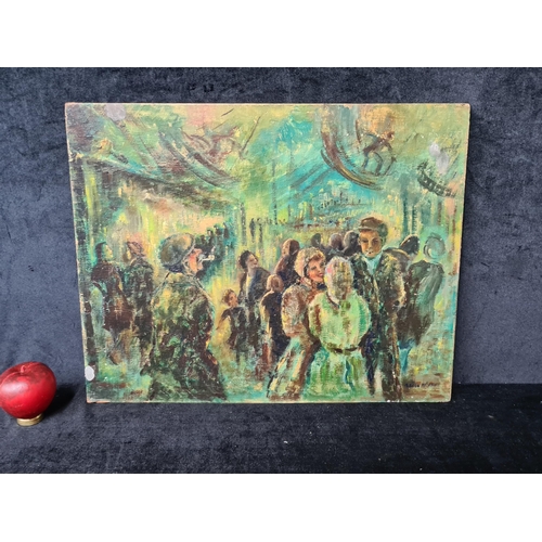 1026 - Star Lot: Aaron McAfee (Irish, 20th Century). An original lively Aaron McAfee oil on board painting.... 