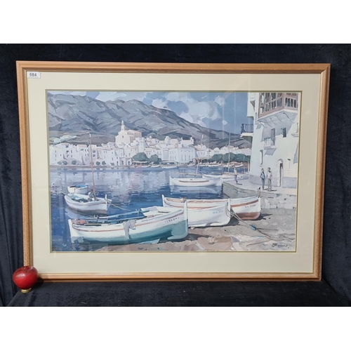 1029 - A large high quality print of an original painting by F.Bueno (Spanish, b.1947). Housed in a wooden ... 