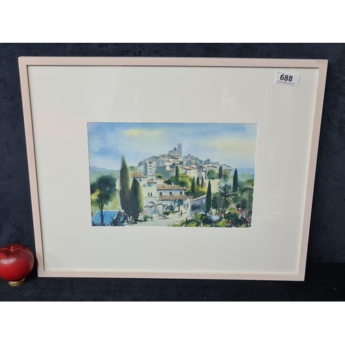 1031 - A print of an original watercolour on paper painting. Features a stunning Grecian landscape, with pr... 