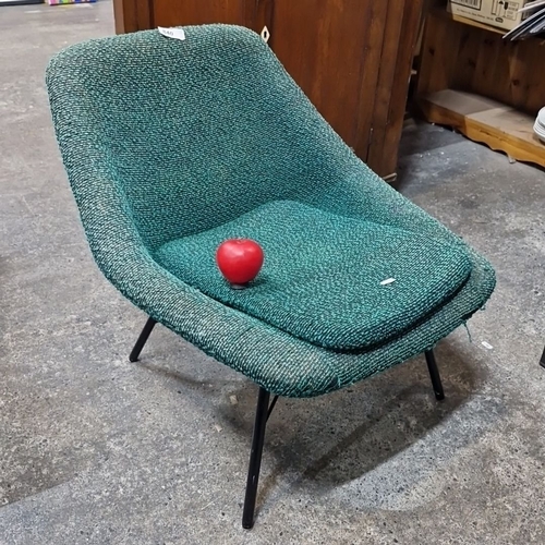 1047 - Star lot : A TON mid century retro  chair with black metal frame legs and green fabric. Similar chai... 