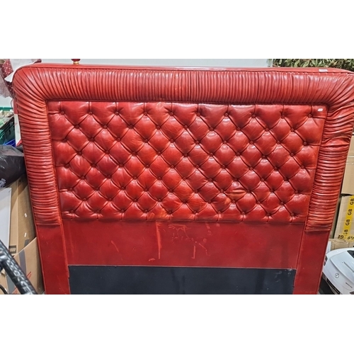 1092 - Star lot : An Amazing huge Super King red leather tufted headboard with ribbed border design. Will i... 