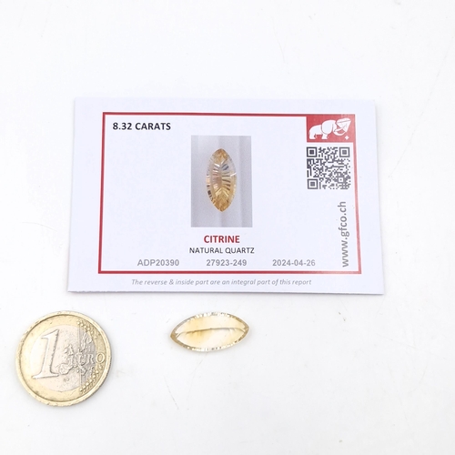 923 - A marquise cut natural citrine quartz gemstone. Weight: 8.32 carats. Comes with certificate of authe... 